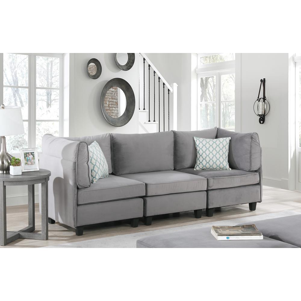 Zelmira Gray Velvet 3Pc Sofa By Lilola Home | Sofas | Modishstore-2