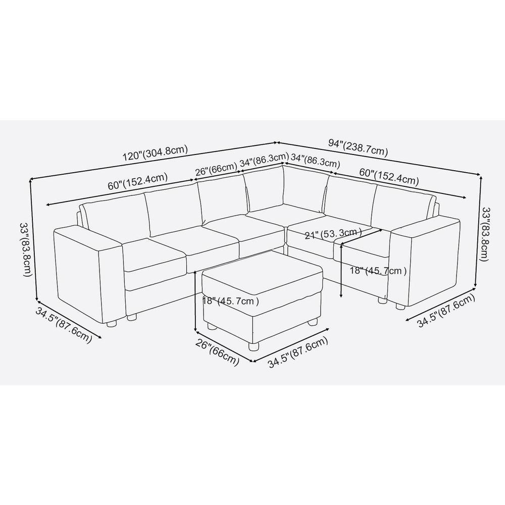 Bayside Modular Sectional Sofa with Ottoman in Dark Gray Linen By Lilola Home | Sofas | Modishstore-2