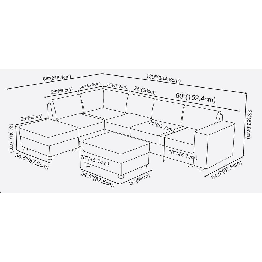 Cassia Modular Sectional Sofa with Ottoman in Dark Gray Linen By Lilola Home | Sofas | Modishstore-2