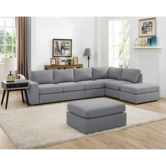 Cassia Light Gray Linen 7 Seat Reversible Modular Sectional Sofa with Ottoman By Lilola Home | Sofas | Modishstore