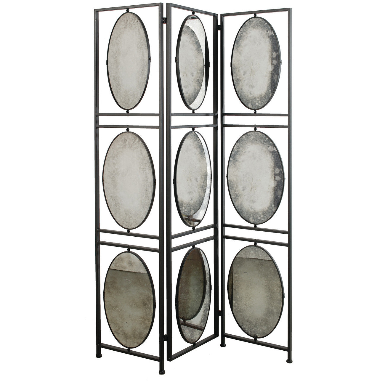 A&B Home Aviva 3-Panel Screen With Antiqued Mirrors | Room Dividers | Modishstore