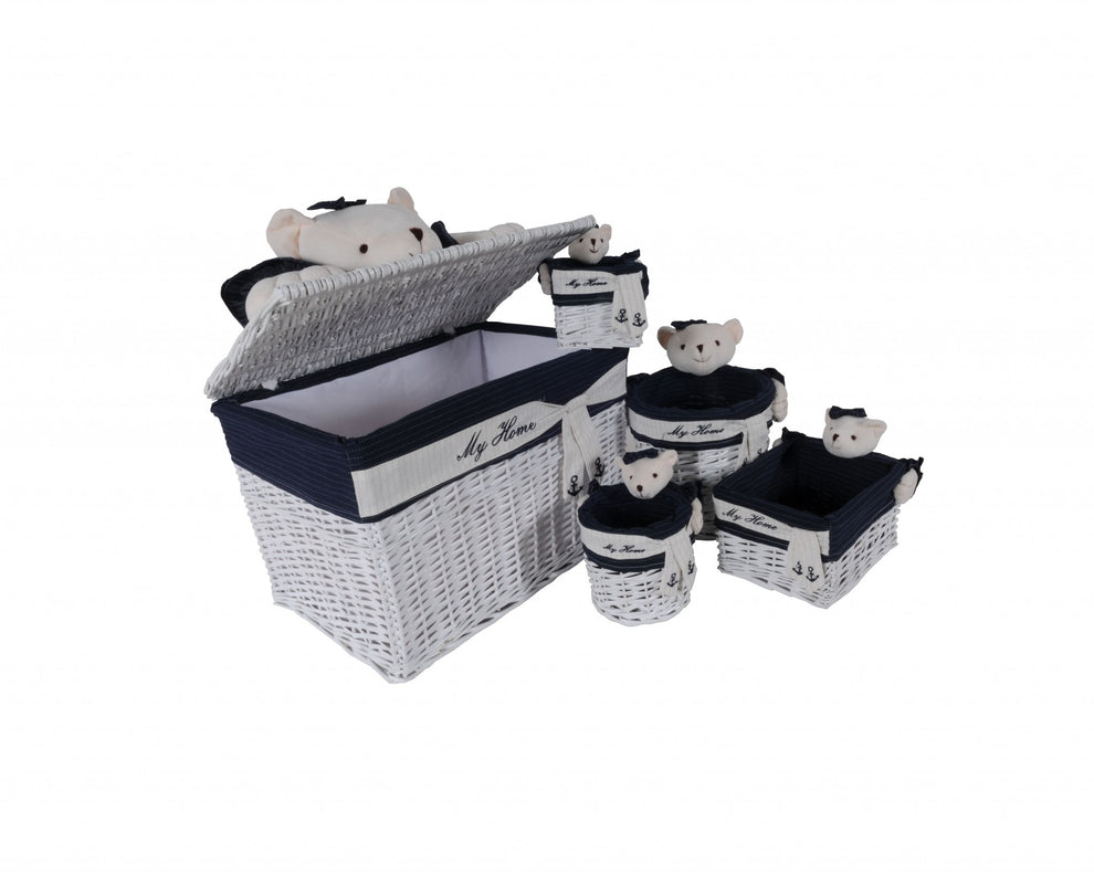 Whitebluerectangularbear Design Basket Set Of By Homeroots | Bins, Baskets & Buckets | Modishstore - 2