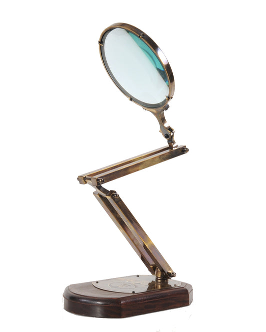 Brass Big Magnifier Glass With Wooden Base By Homeroots | Sculptures | Modishstore
