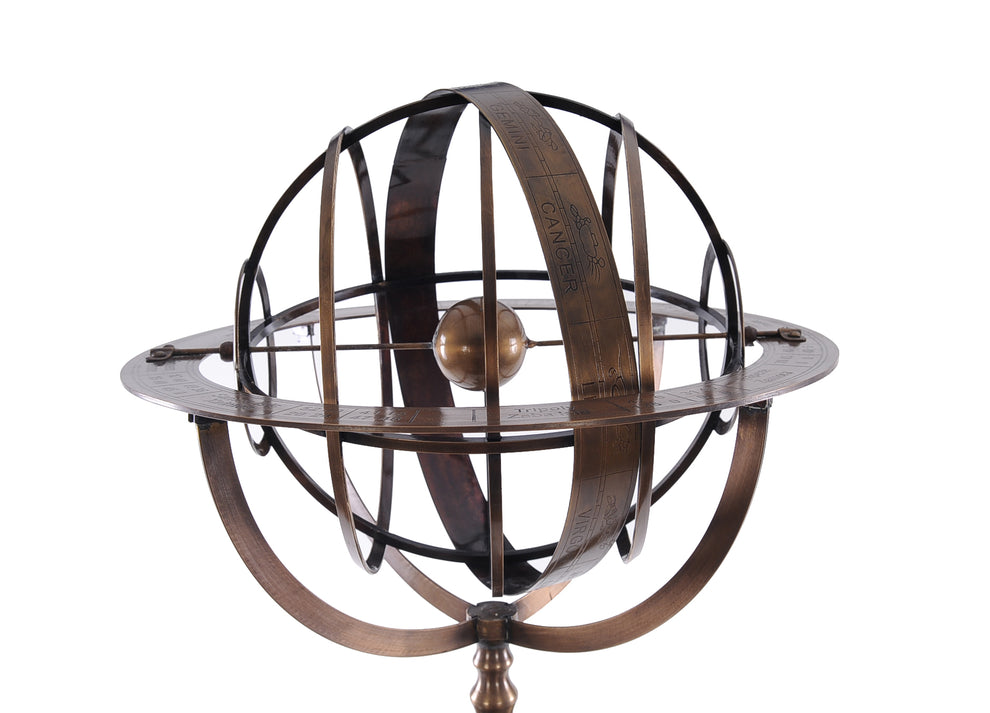 Brass Armillary With Wood Stand By Homeroots | Sculptures | Modishstore - 3