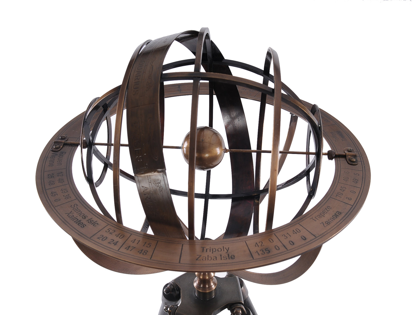 Brass Armillary With Wood Stand By Homeroots | Sculptures | Modishstore - 5