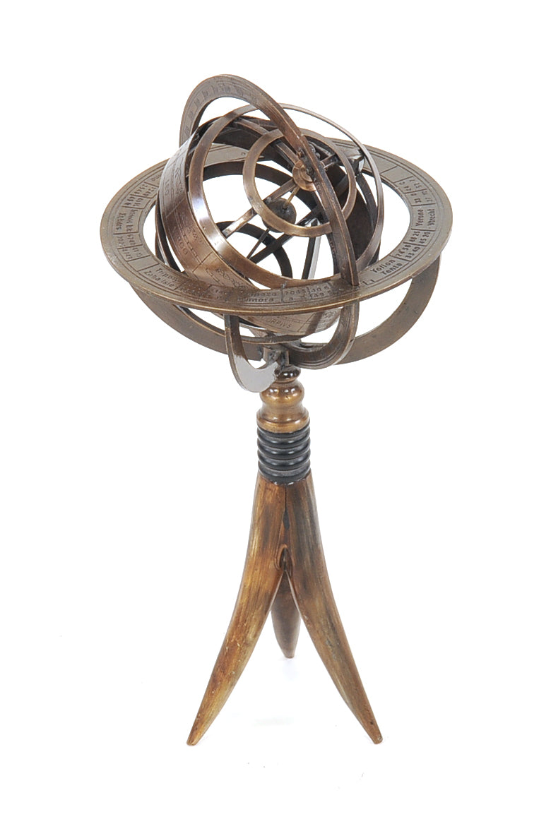 Brass Armillary On Horn Stand By Homeroots | Sculptures | Modishstore - 2