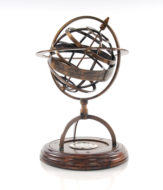 Brass Armillary With Compass On Wood Base By Homeroots | Sculptures | Modishstore