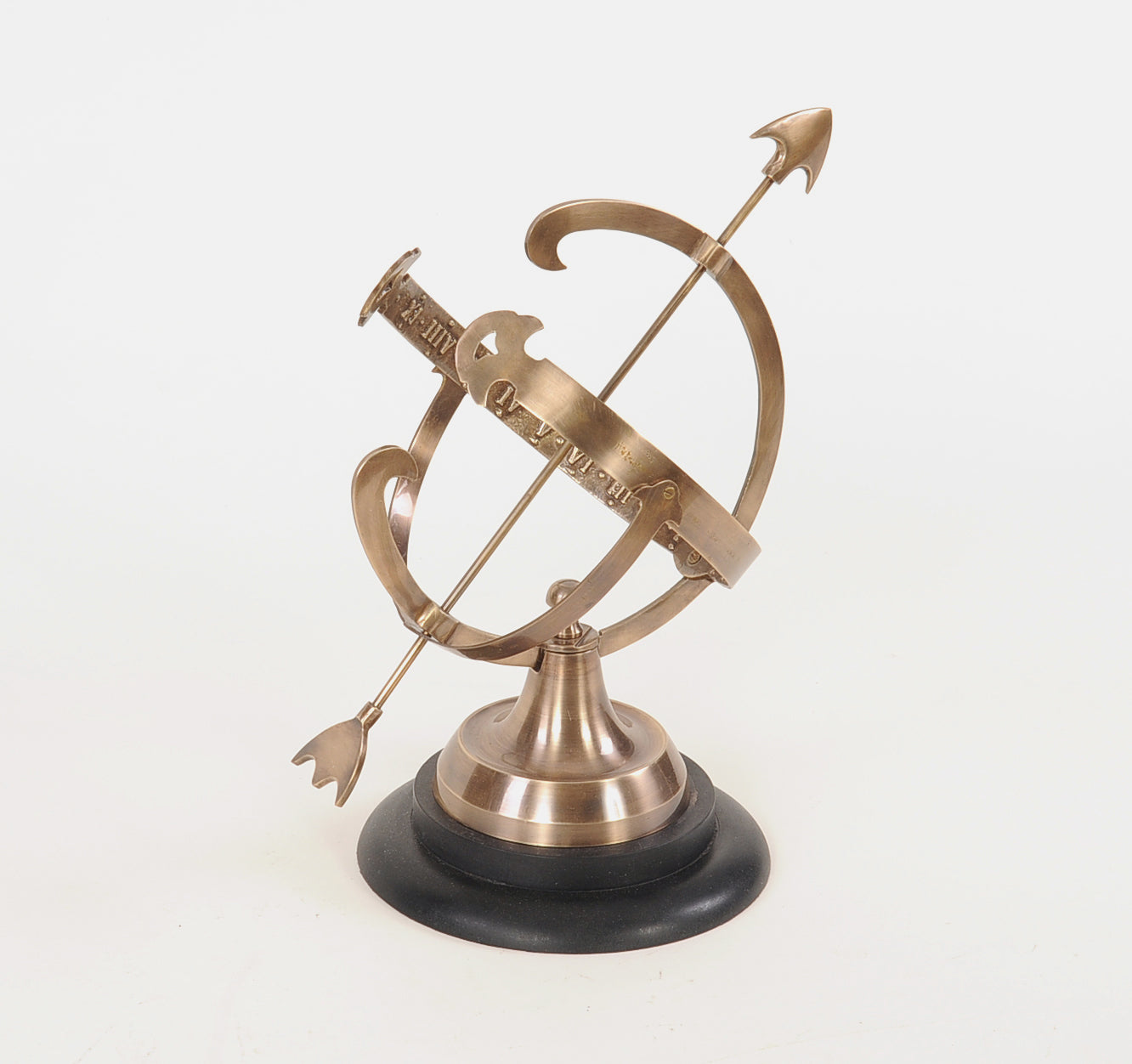 Brass Armillary On Wooden Base By Homeroots | Sculptures | Modishstore - 3