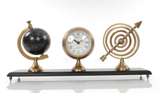 Armillery Clock and Globe On Wood Base By Homeroots | Sculptures | Modishstore