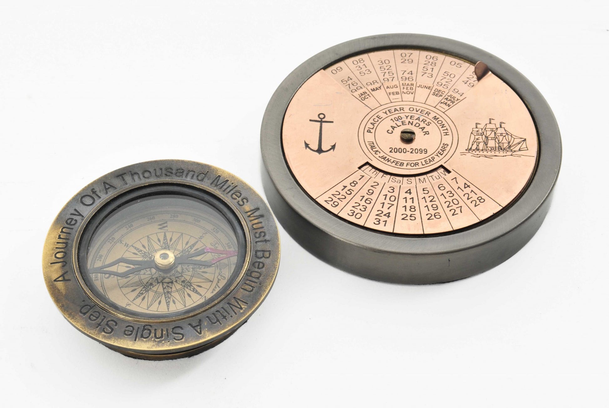 Set of 2 100 Year Calendar and Compass Quote By Homeroots | Sculptures | Modishstore