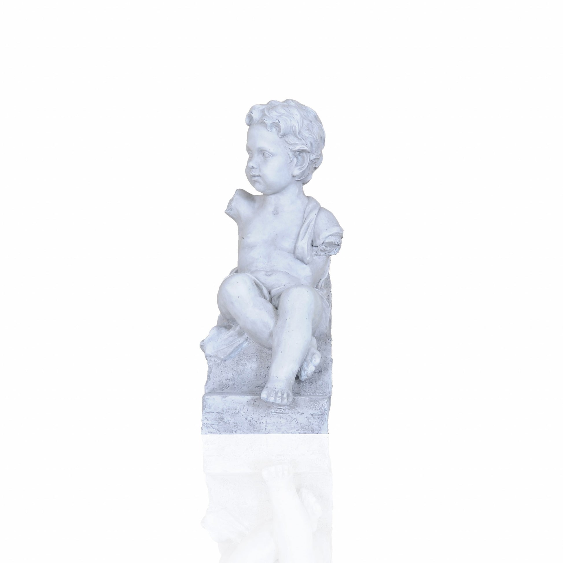 Vintage Look Off White Boy Sitting Statue By Homeroots | Sculptures | Modishstore - 5