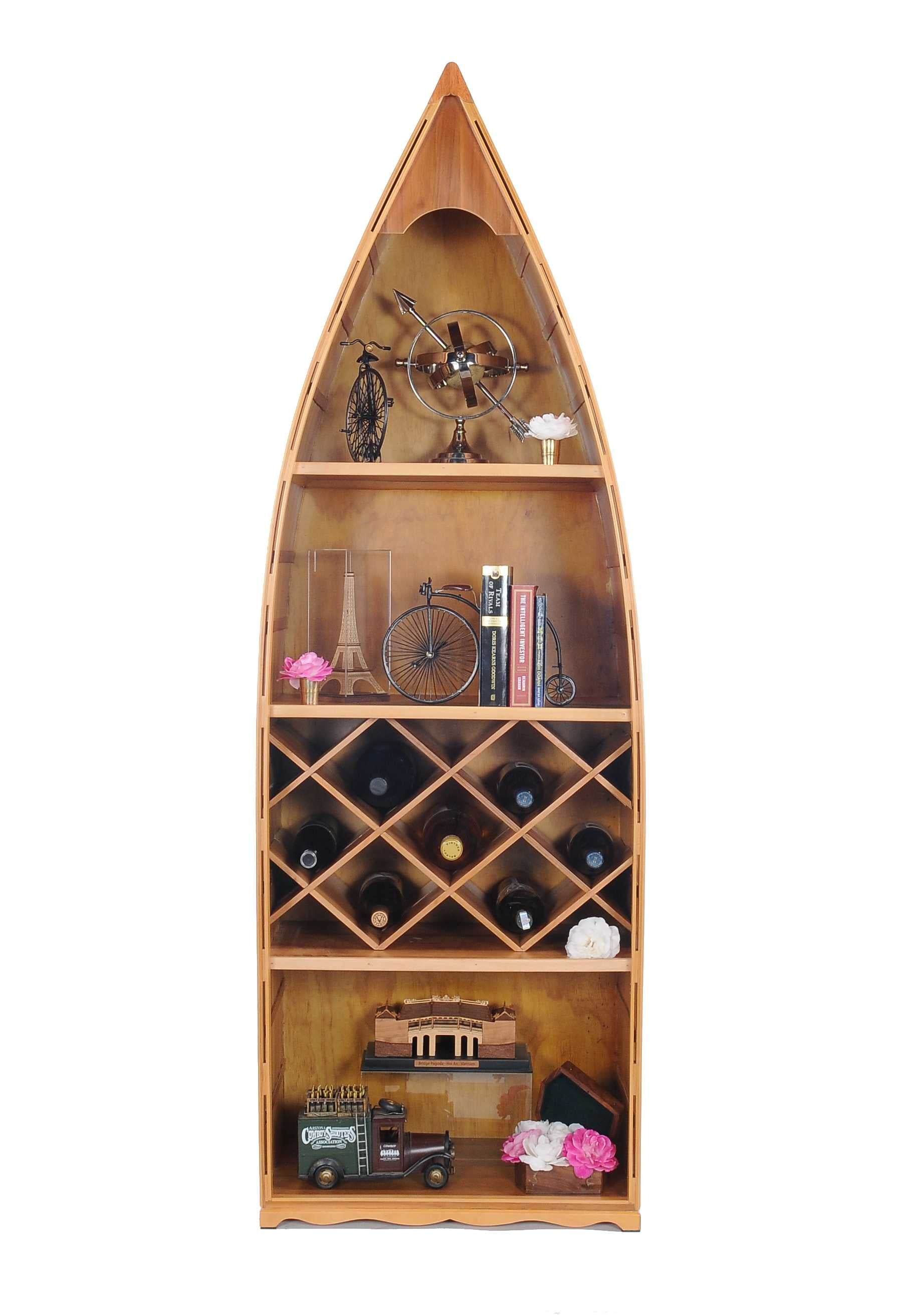 Wooden Canoe Wine Shelf By Homeroots | Sculptures | Modishstore - 4