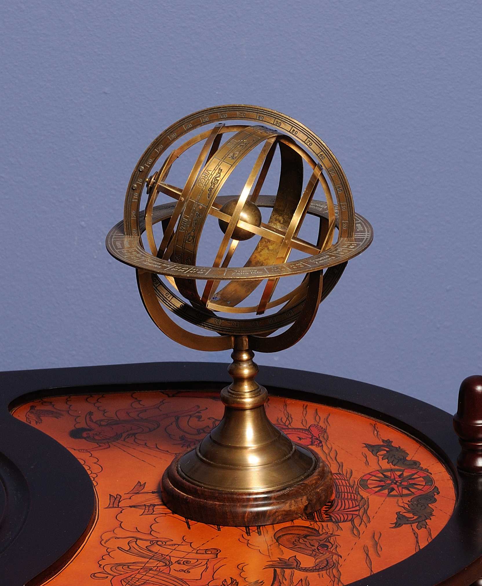 Armillary Sphere on Wood Base By Homeroots | Sculptures | Modishstore - 2