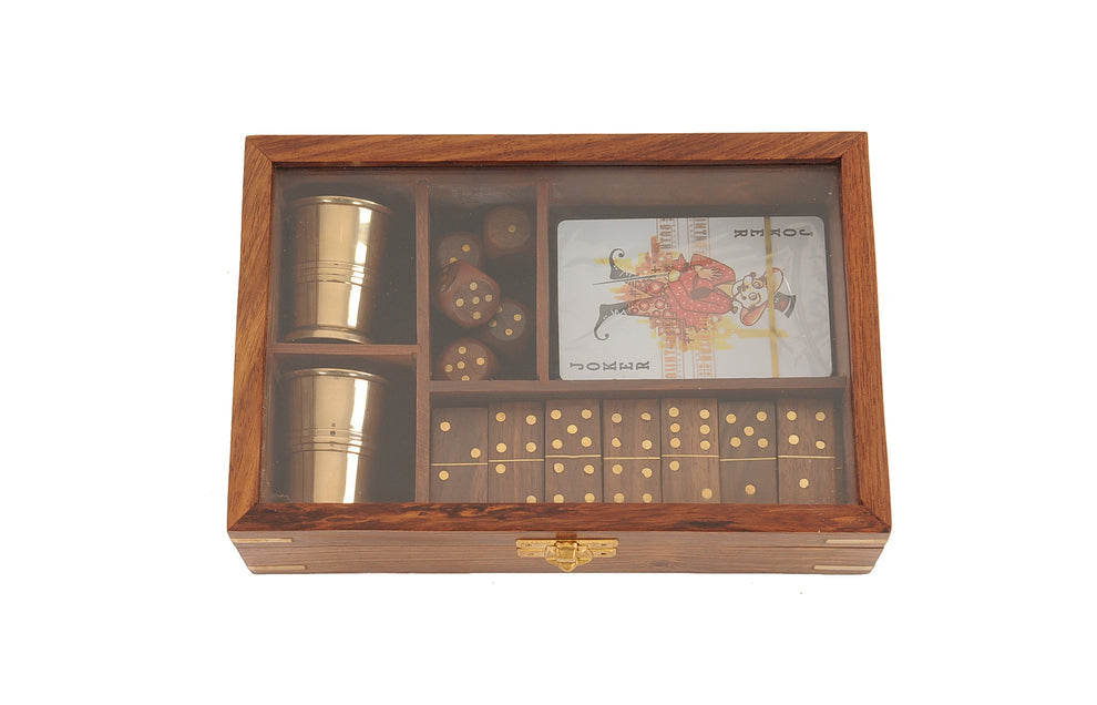 Wooden Game Set with Brass Goblet By Homeroots | Sculptures | Modishstore - 3