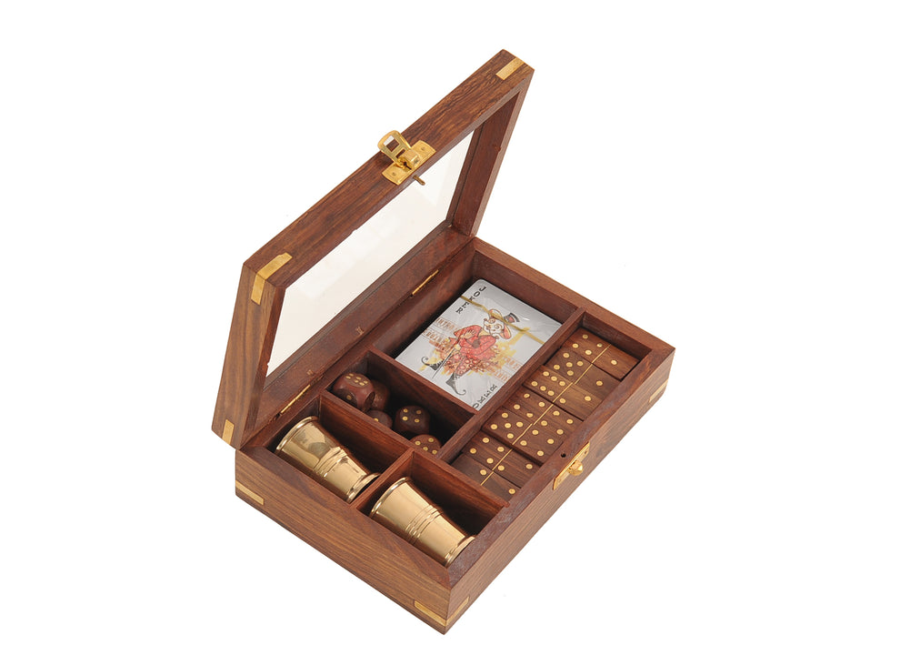 Wooden Game Set with Brass Goblet By Homeroots | Sculptures | Modishstore - 4