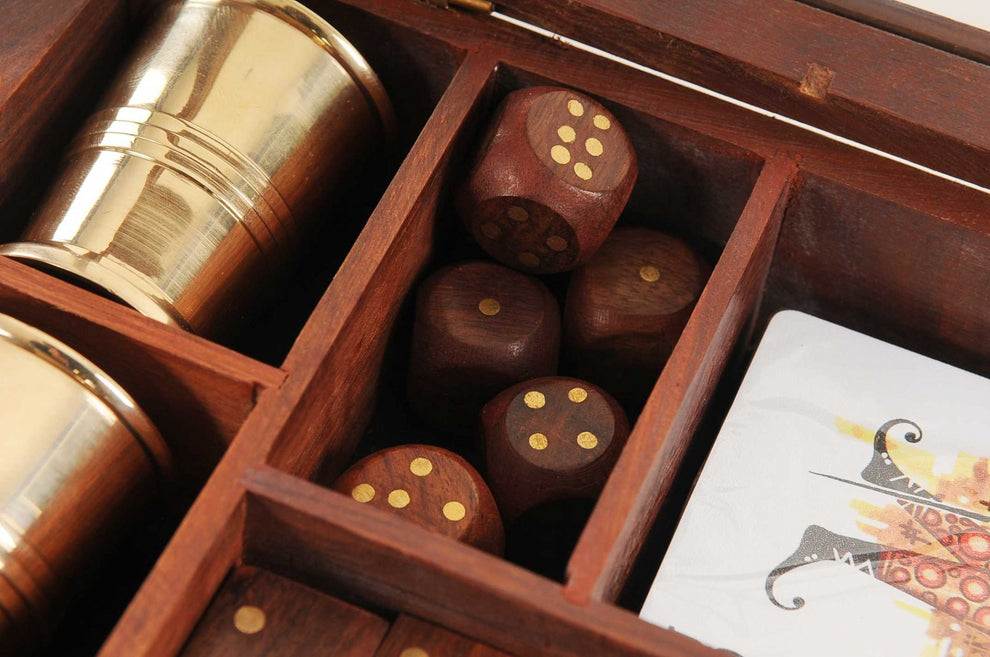 Wooden Game Set with Brass Goblet By Homeroots | Sculptures | Modishstore - 5