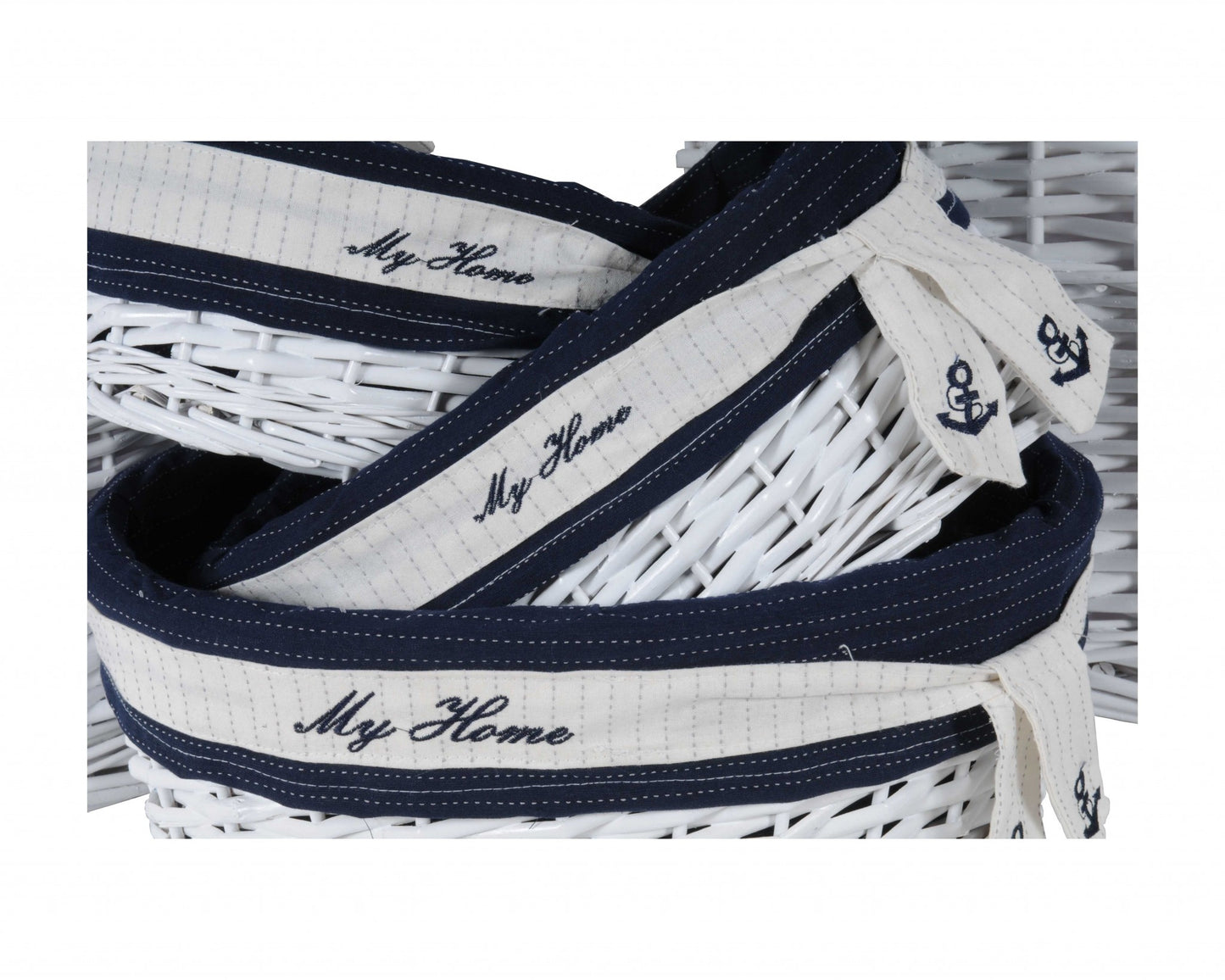 WhiteBlueOvalWillow Basket Set of By Homeroots | Sculptures | Modishstore - 2