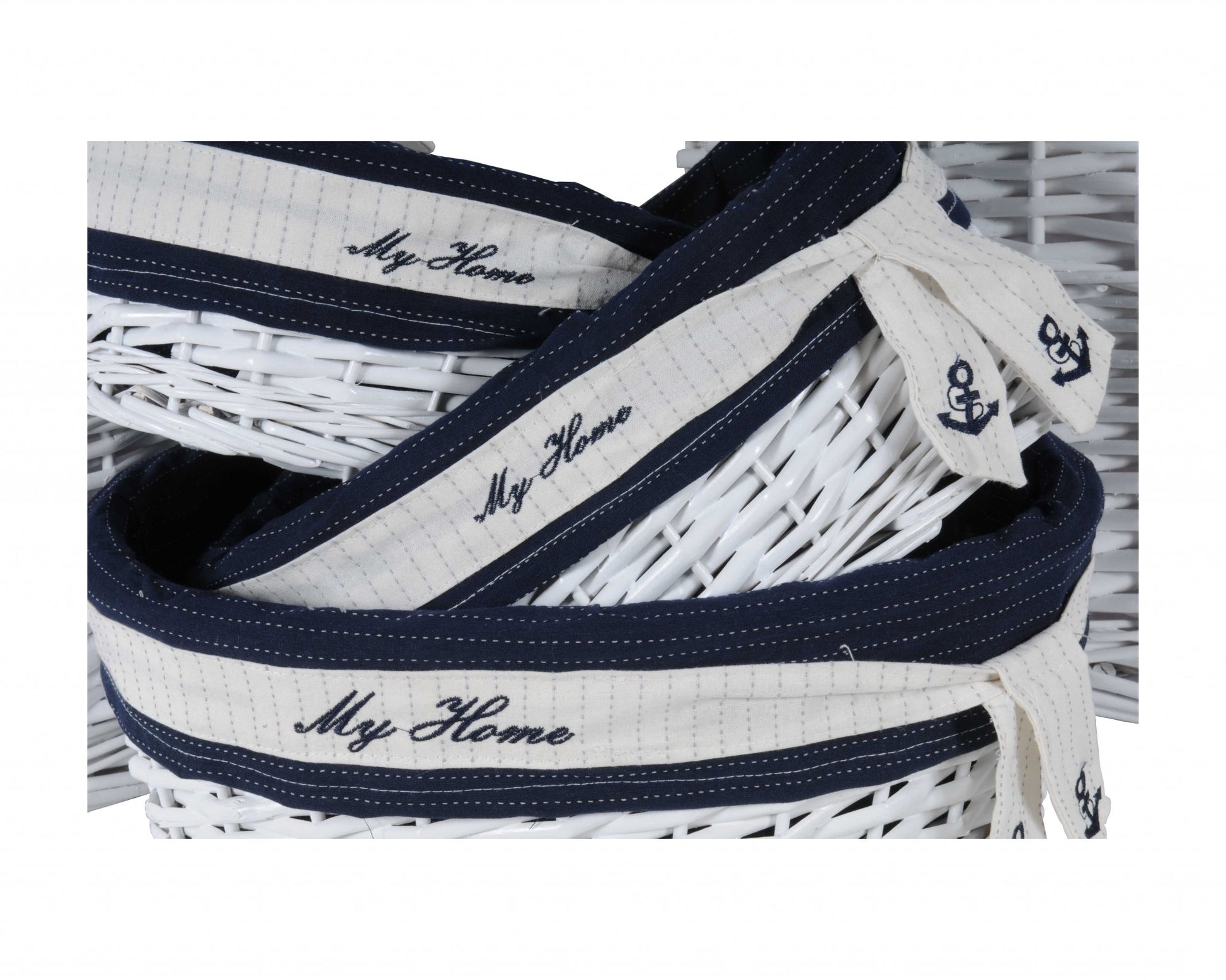 WhiteBlueOvalWillow Basket Set of By Homeroots | Sculptures | Modishstore - 2