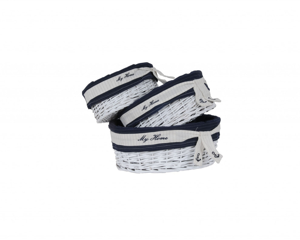 WhiteBlueOvalWillow Basket Set of By Homeroots | Sculptures | Modishstore - 4