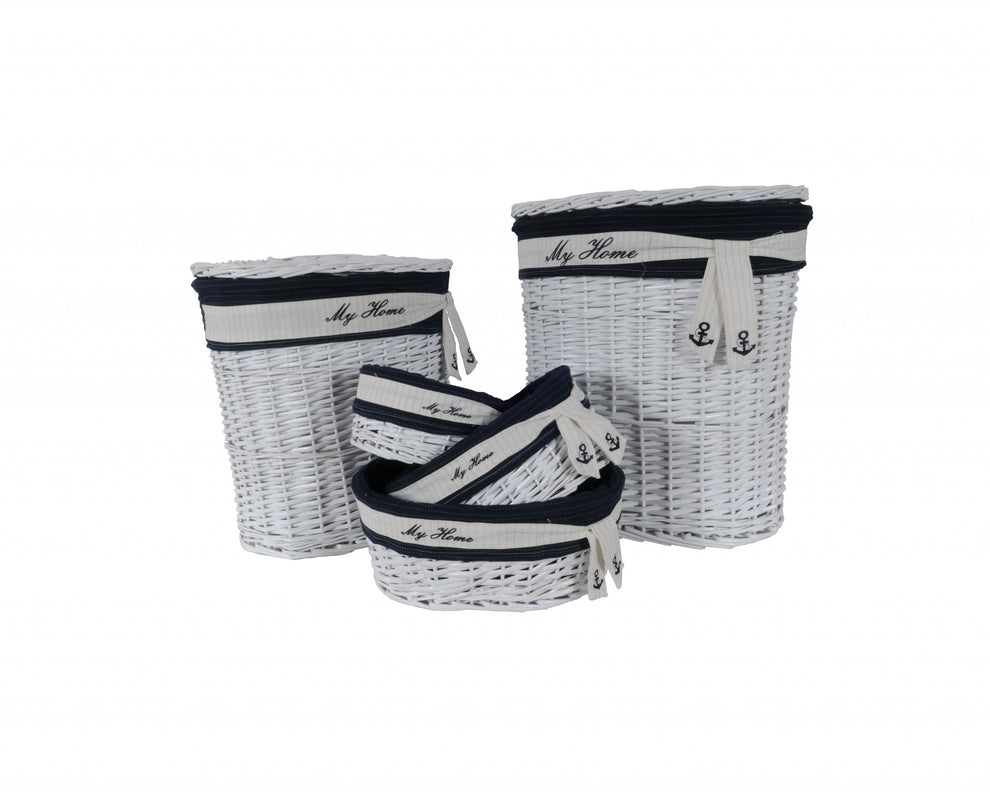 WhiteBlueOvalWillow Basket Set of By Homeroots | Sculptures | Modishstore - 5