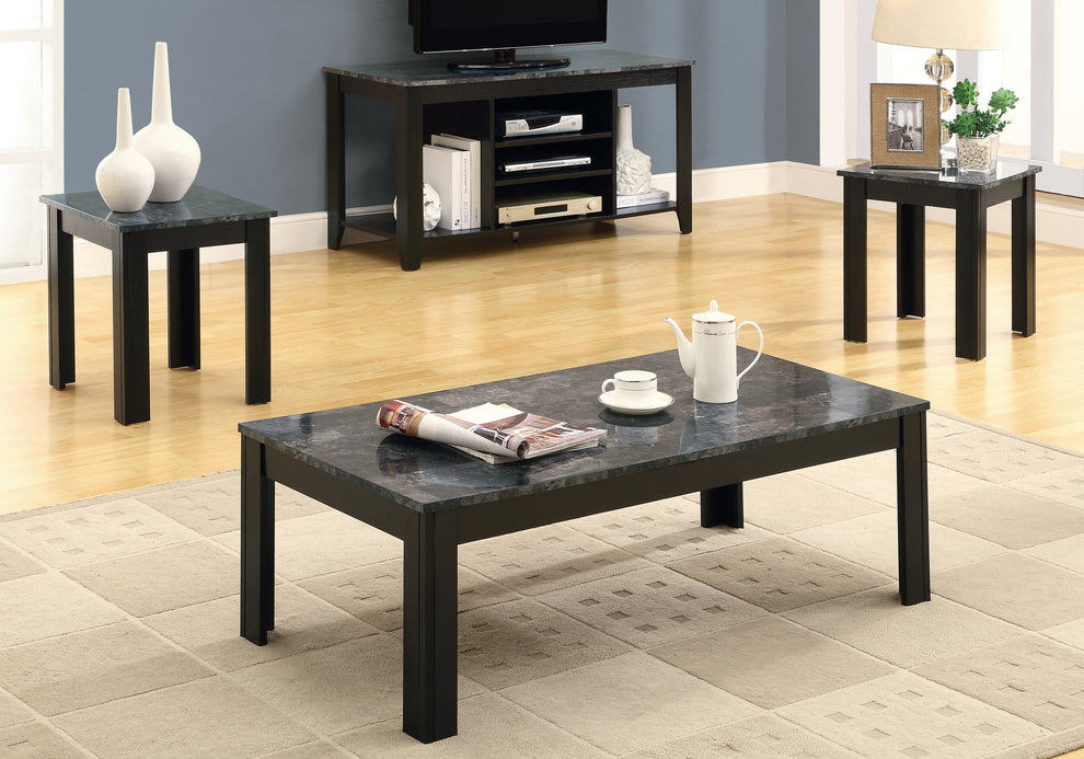 Black Grey Marble-Look Top Table Set - 3Pcs Set By Homeroots | Coffee Tables | Modishstore - 5