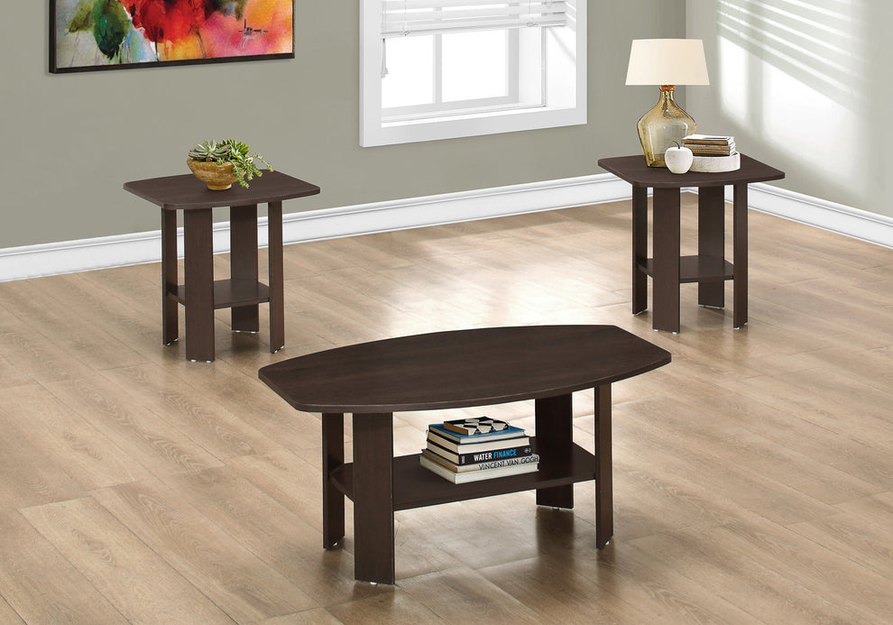Set Of Three 36" Brown Rectangular Coffee Table With Shelf By Homeroots | Coffee Tables | Modishstore - 3