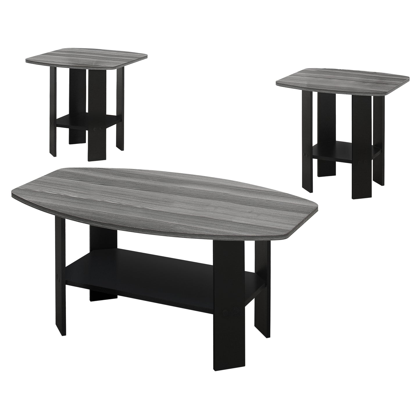 Set Of Three 36" Gray And Black Rectangular Coffee Table With Shelf By Homeroots | Coffee Tables | Modishstore
