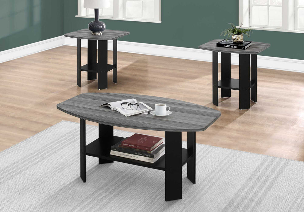 Set Of Three 36" Gray And Black Rectangular Coffee Table With Shelf By Homeroots | Coffee Tables | Modishstore - 3