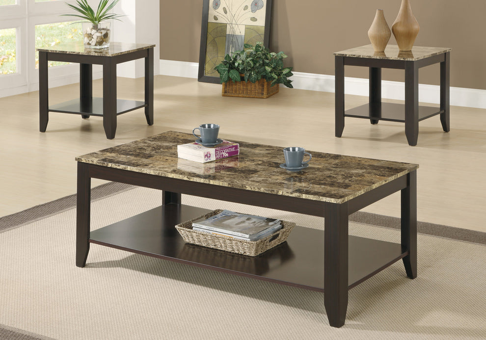 Cappuccino Marble Look Top Table Set 3Pcs Set By Homeroots | Accent Tables | Modishstore - 3