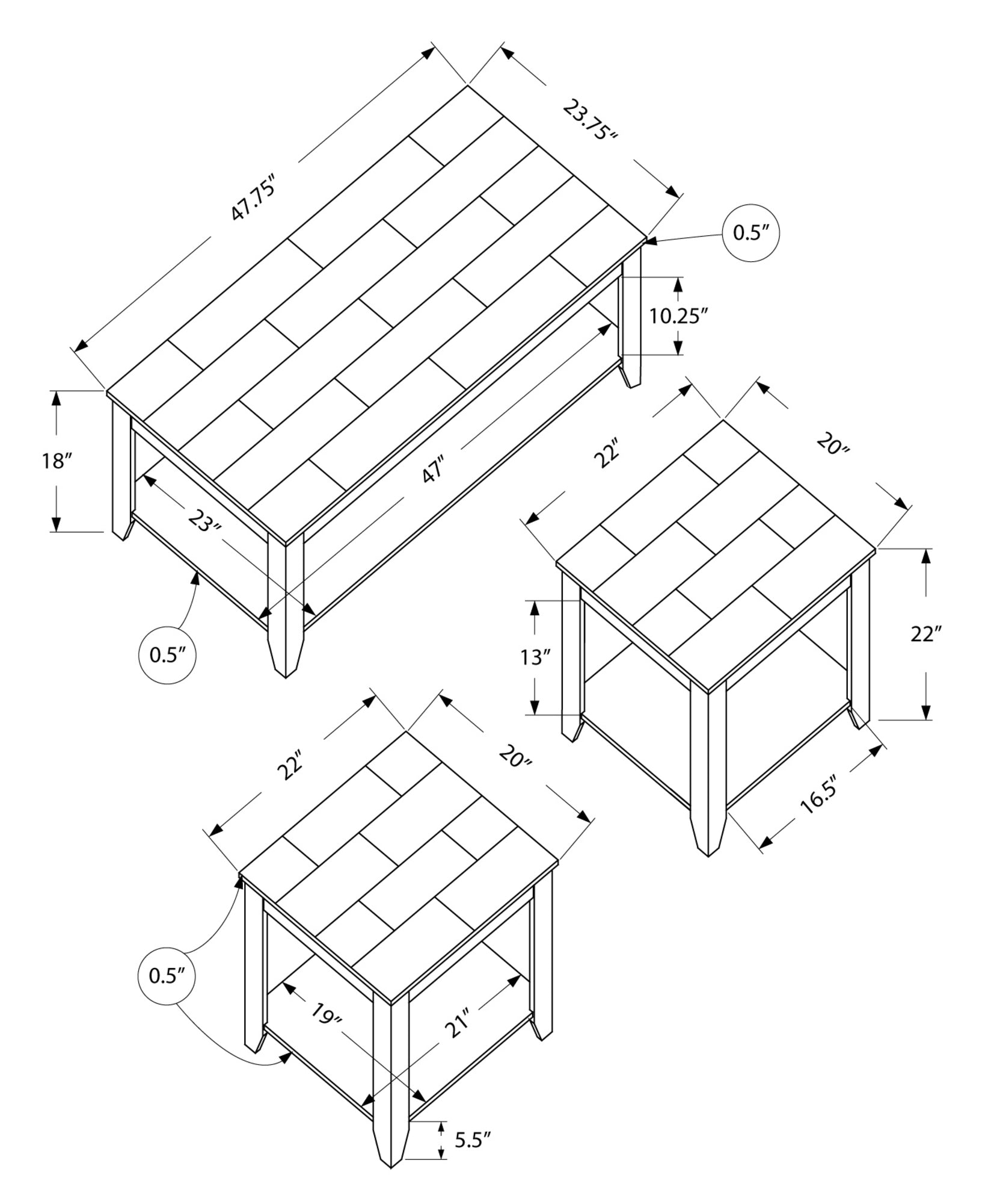 Cappuccino Marble Look Top Table Set 3Pcs Set By Homeroots | Accent Tables | Modishstore - 5