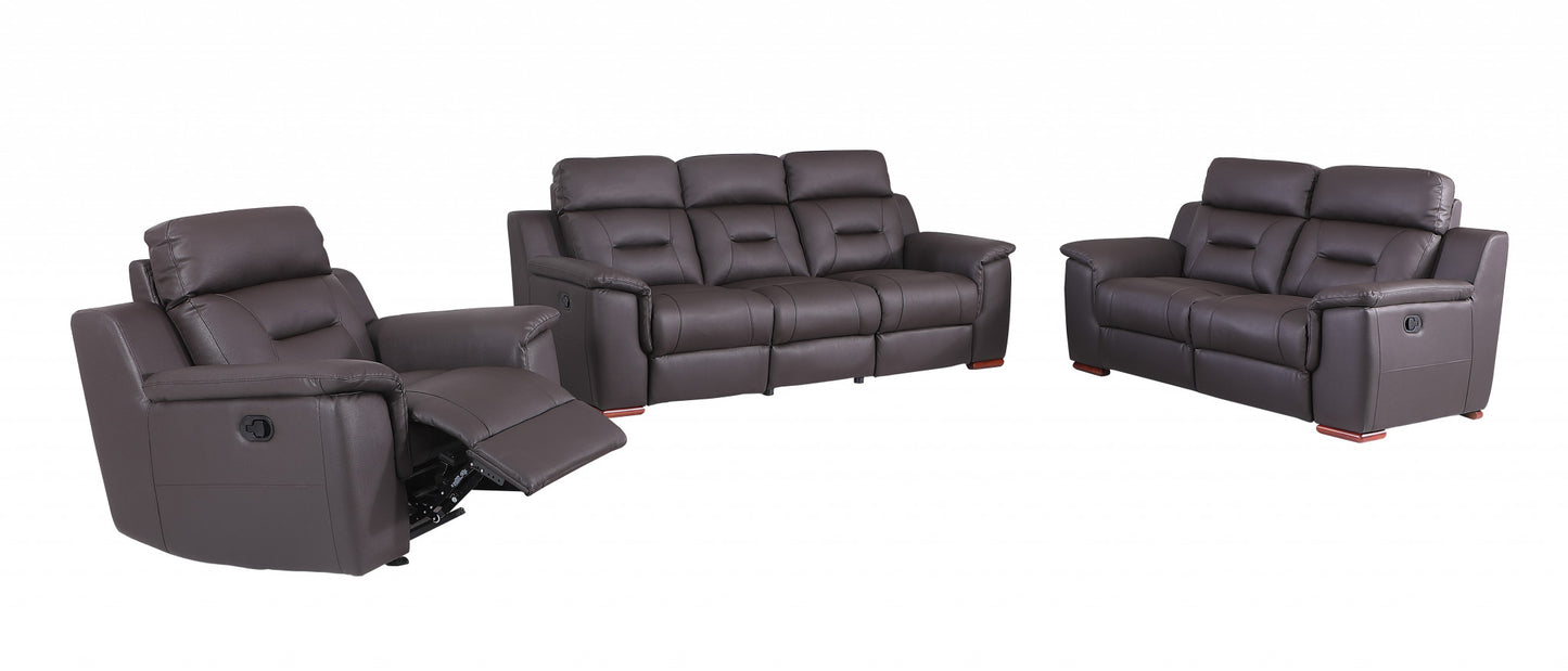 Three Piece Brown Leather Match Six Person Seating Set By Homeroots | Sofa Set | Modishstore - 4