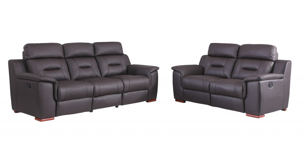 Two Piece Brown Leather Match Five Person Seating Set By Homeroots | Sofa Set | Modishstore - 2