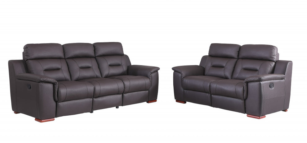 Two Piece Brown Leather Match Five Person Seating Set By Homeroots | Sofa Set | Modishstore - 2