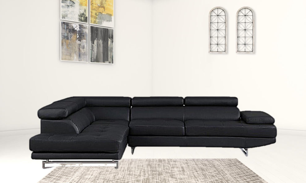Black Faux Leather Stationary L Shaped Two Piece Sofa And Chaise By Homeroots | Sectional | Modishstore - 3