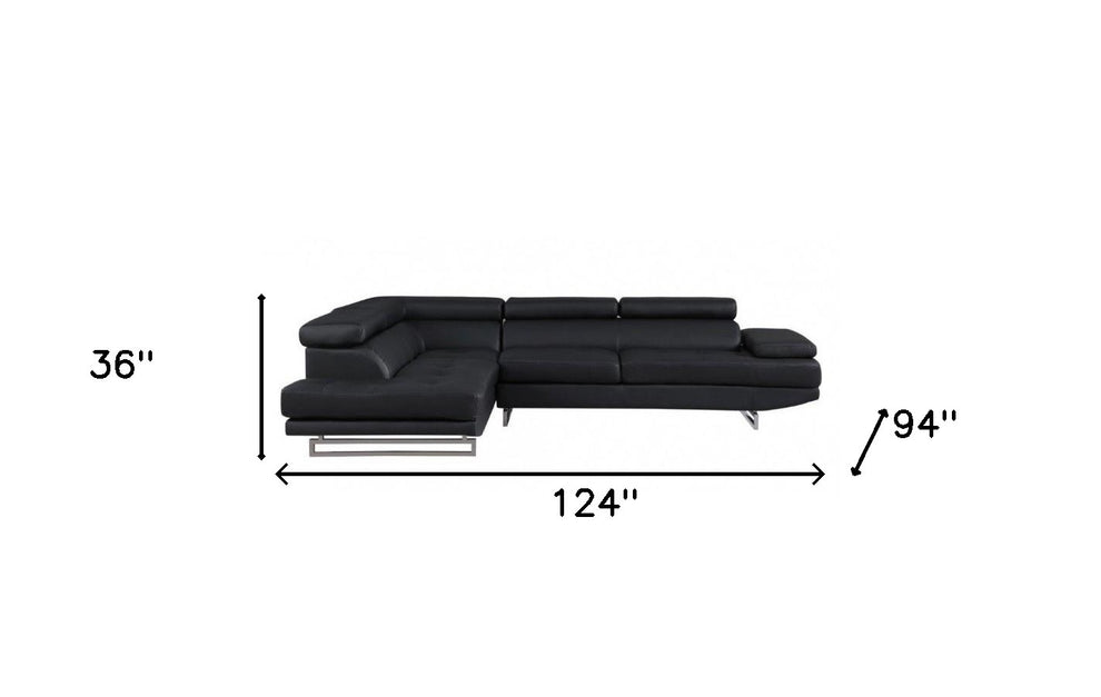 Black Faux Leather Stationary L Shaped Two Piece Sofa And Chaise By Homeroots | Sectional | Modishstore - 5