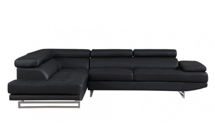 Black Faux Leather Stationary L Shaped Two Piece Sofa And Chaise By Homeroots | Sectional | Modishstore - 6