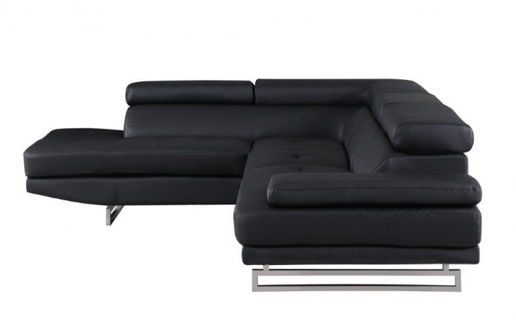 Black Faux Leather Stationary L Shaped Two Piece Sofa And Chaise By Homeroots | Sectional | Modishstore - 7