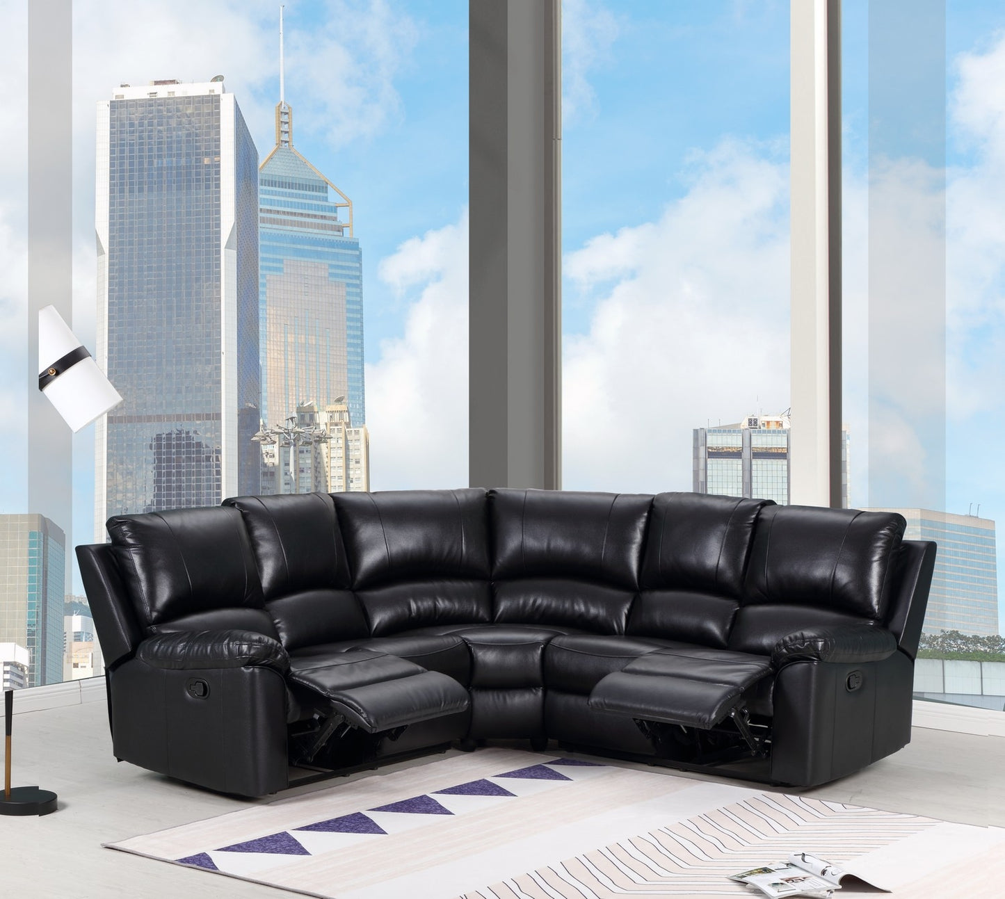 Black Power Reclining Sectional By Homeroots | Sectional | Modishstore - 2
