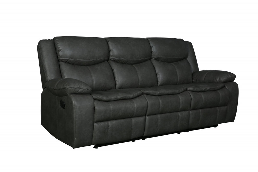 Modern Soft Gray Faux Leather Reclining Sofa By Homeroots | Sofas | Modishstore - 2