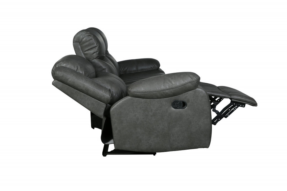 Modern Soft Gray Faux Leather Reclining Sofa By Homeroots | Sofas | Modishstore - 3