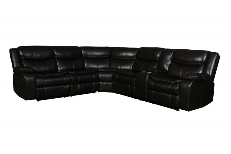 Espresso Brown Faux Leather Reclining Sectional Sofa By Homeroots | Sofa Set | Modishstore