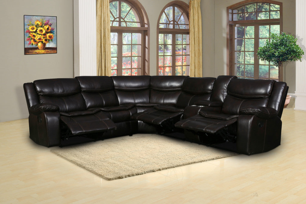 Espresso Brown Faux Leather Reclining Sectional Sofa By Homeroots | Sofa Set | Modishstore - 2