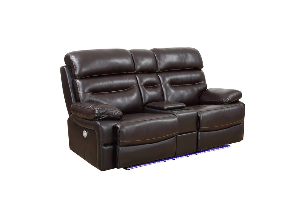Brown Power Reclining Console Loveseat By Homeroots - 366312 | Loveseats | Modishstore - 2