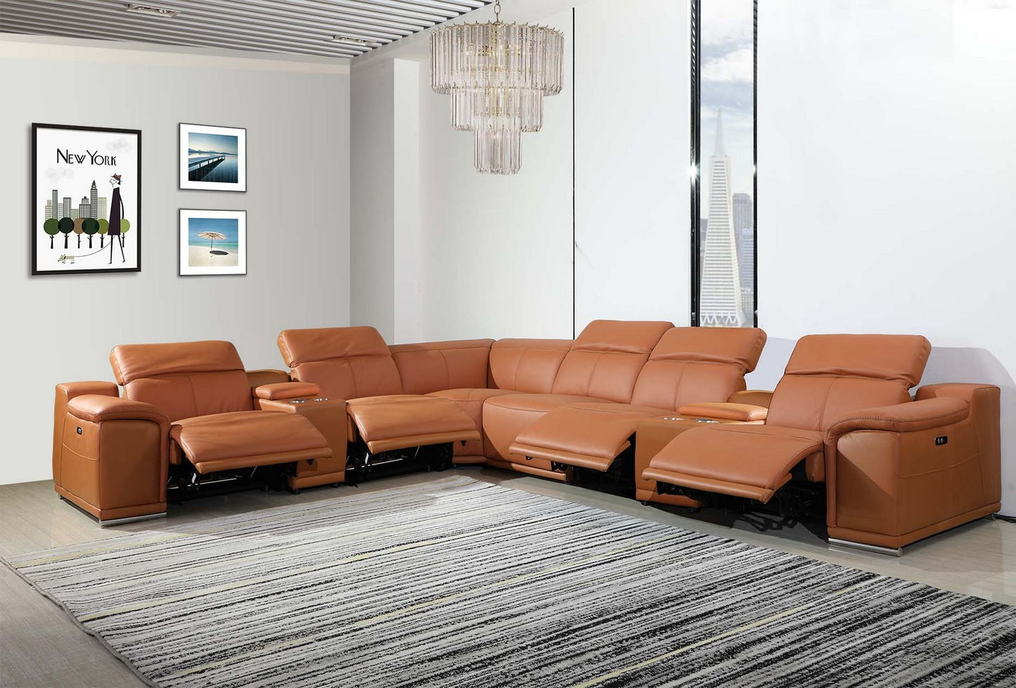 Camel Power Reclining 8PC Sectional By Homeroots - 366355 | Sectional | Modishstore