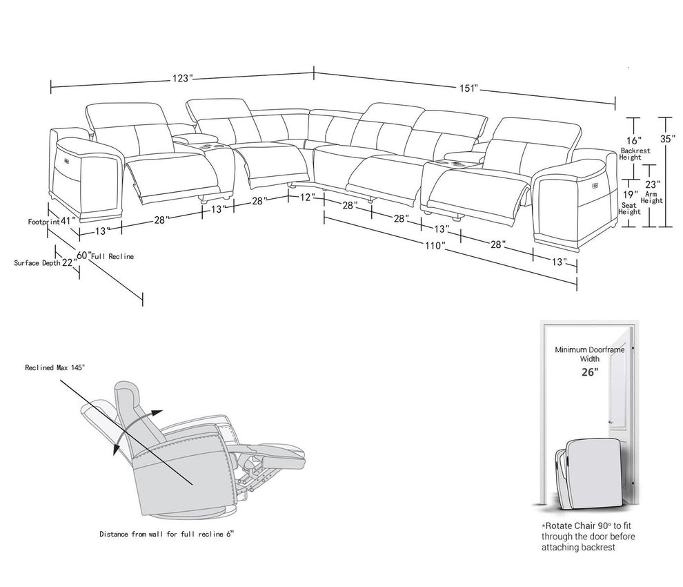 Camel Power Reclining 8PC Sectional By Homeroots - 366355 | Sectional | Modishstore - 5