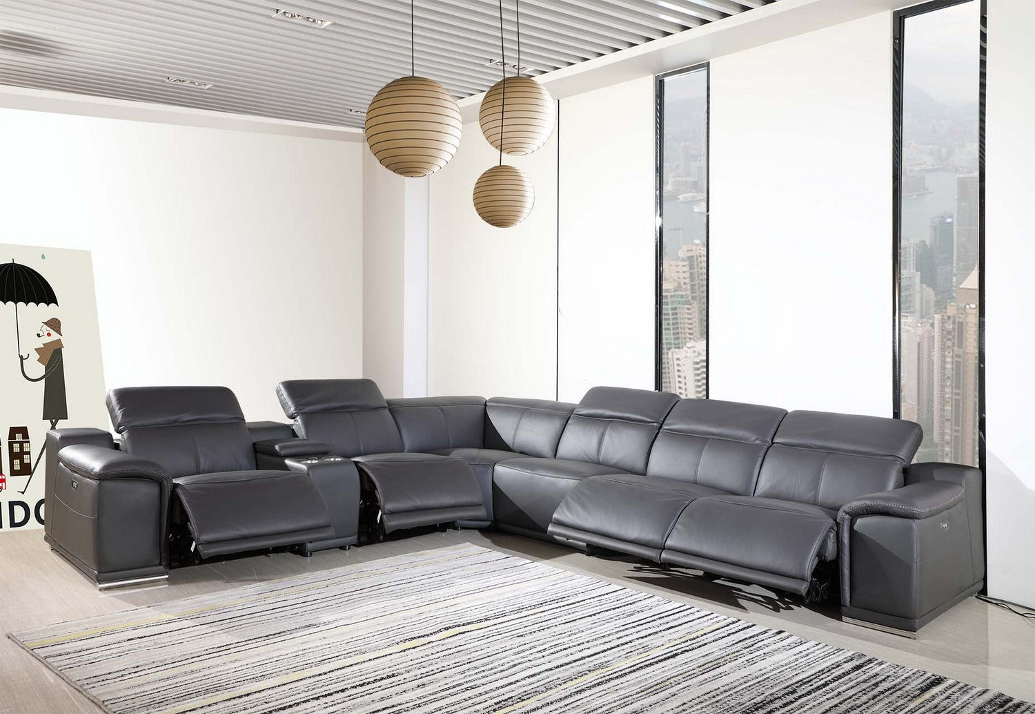 Dark Grey Power Reclining 7PC Sectional By Homeroots - 366358 | Sectional | Modishstore