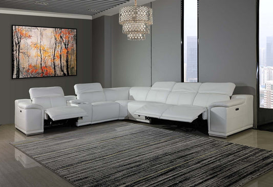 White Genuine Leather Power Reclining 7PC Sectional with 1 Console By Homeroots | Sectional | Modishstore