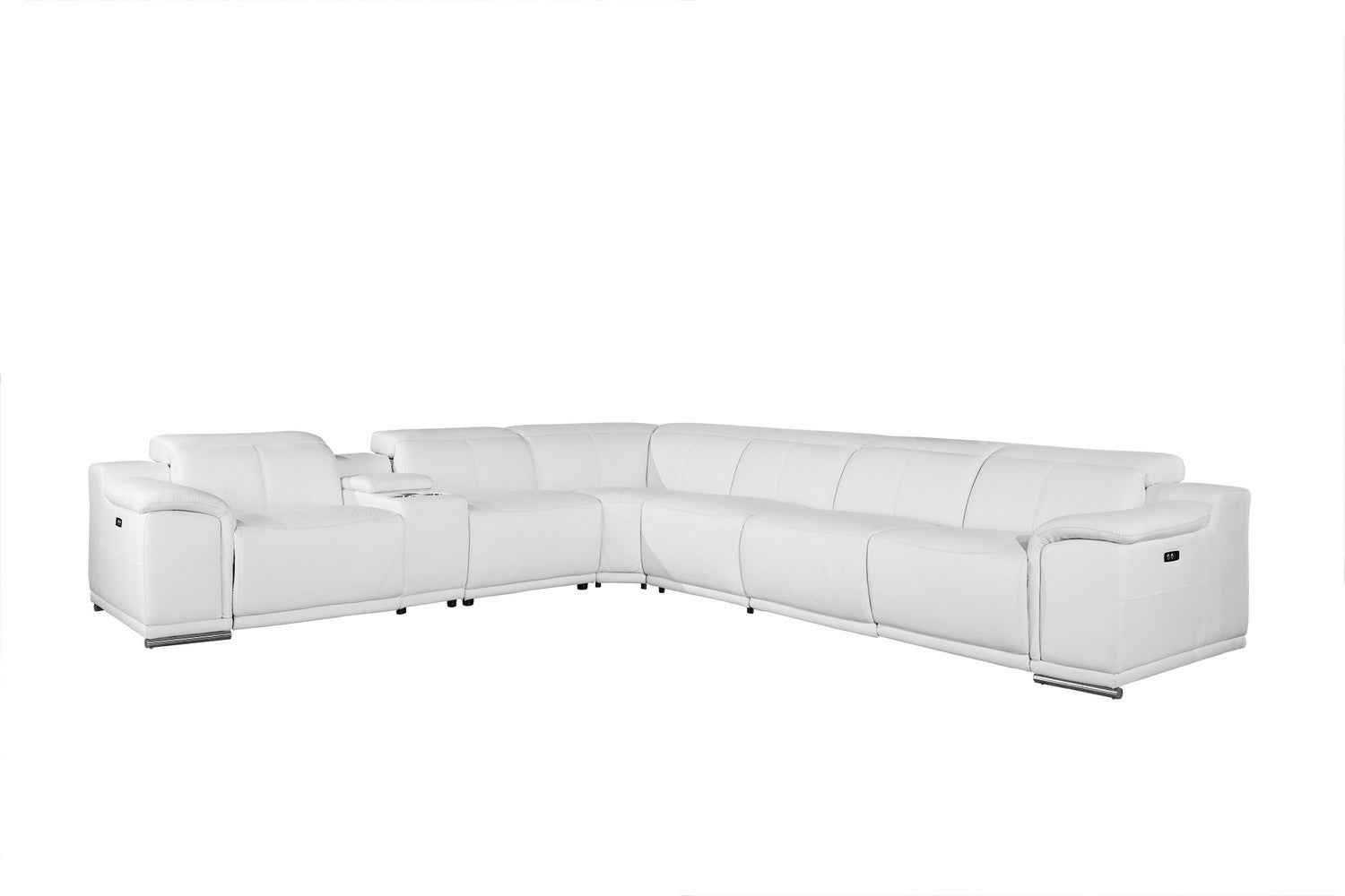 White Genuine Leather Power Reclining 7PC Sectional with 1 Console By Homeroots | Sectional | Modishstore - 2
