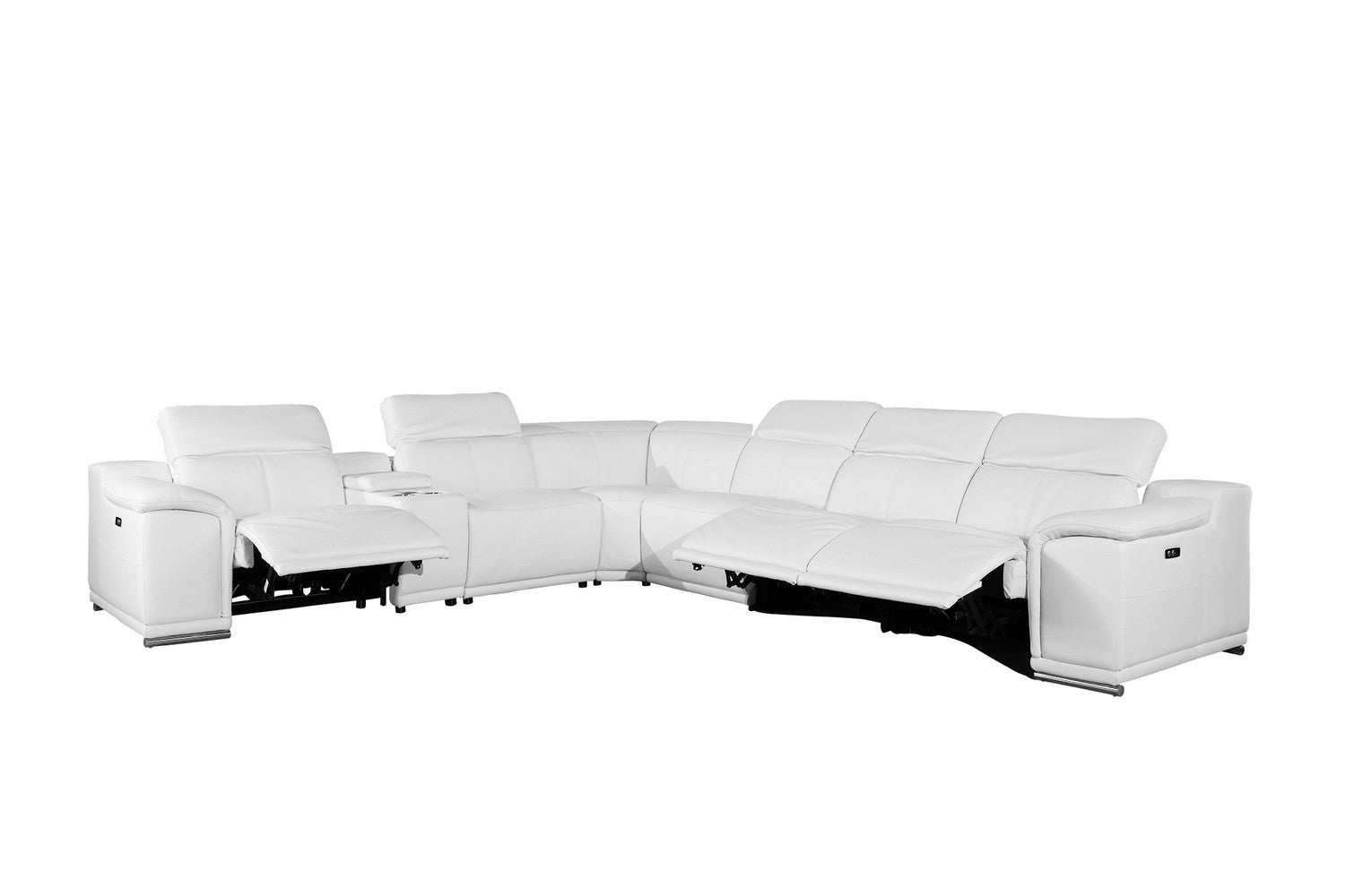 White Genuine Leather Power Reclining 7PC Sectional with 1 Console By Homeroots | Sectional | Modishstore - 3