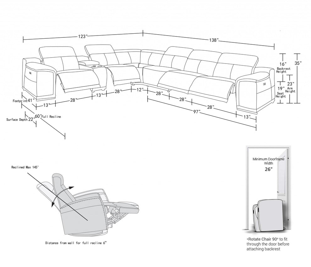 White Genuine Leather Power Reclining 7PC Sectional with 1 Console By Homeroots | Sectional | Modishstore - 5